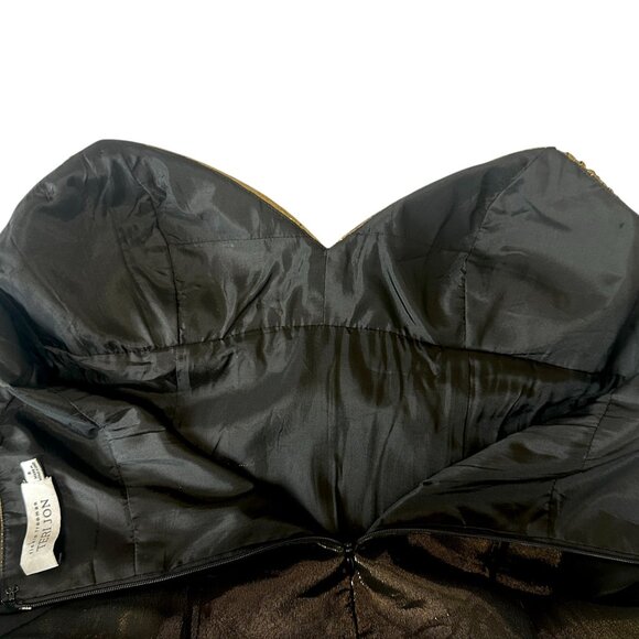 Rickie Freeman Teri Jon Black Chiffon Gold Metallic Silk Evening Dress Sz 8 Vtg - Picture 7 of 13